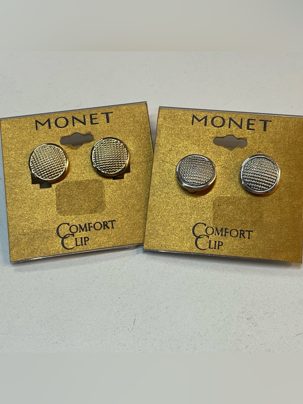 Monet Gold and Silver Round Textured Comfort Clip, Clip Earrings
